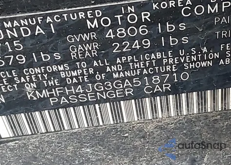 2016 Hyundai Azera Limited from USA, damaged, VIN KMHFH4JG3GA518710